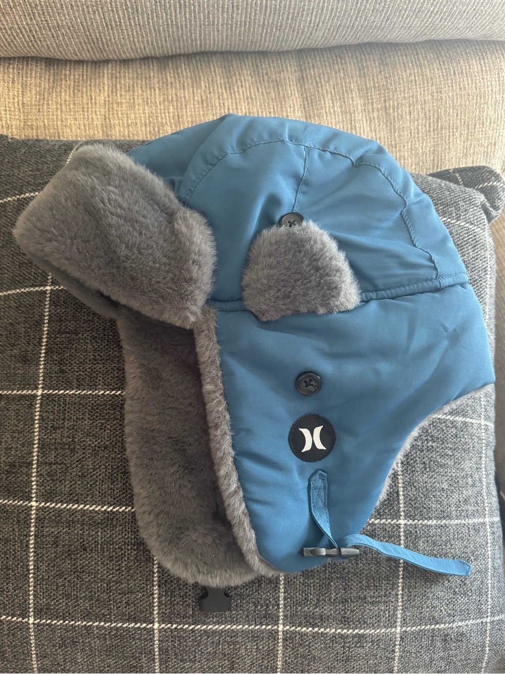 Hurley Kids Blue Trapper Hat with Gray Faux-Fur Ears